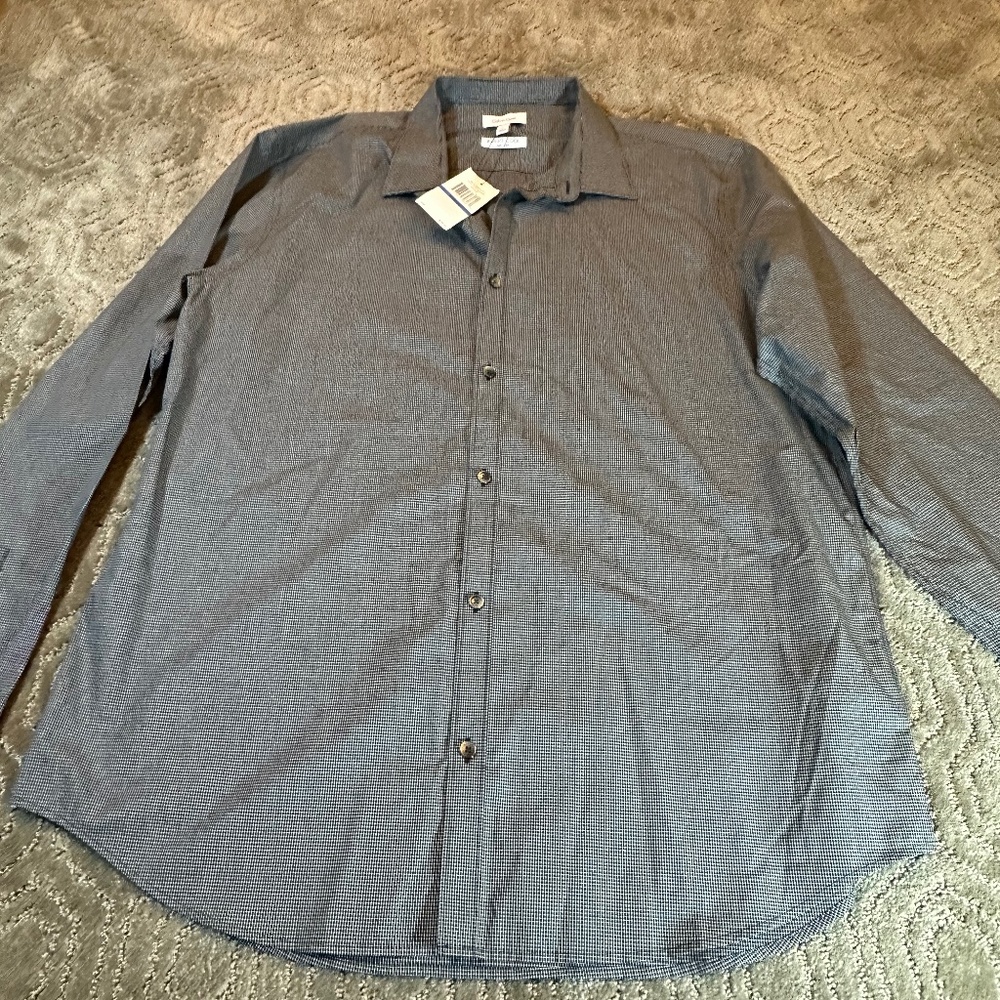 Calvin Klein Mens Shirt XL Black Long Sleeve Button Down Pattern NWT